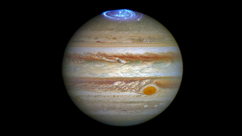 All image credits: NASA. Hubble captures vivid auroras in Jupiter’s atmosphere.